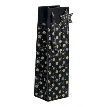 SIGEL GT030 sacchetto regalo Stardust per 5 bottiglie, blu scuro con accenti metallizzati, manici in corda tessile, 320 x 100 x 380 mm