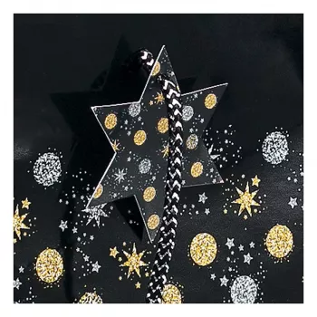 SIGEL GT030 sacchetto regalo Stardust per 5 bottiglie, blu scuro con accenti metallizzati, manici in corda tessile, 320 x 100 x 380 mm