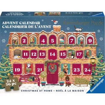 RAVENSBURGER puzzle calendario dell'Avvento Natale a casa - 24 mini puzzle, 576 pezzi, tecnologia Softclick