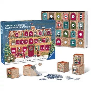 RAVENSBURGER puzzle calendario dell'Avvento Natale a casa - 24 mini puzzle, 576 pezzi, tecnologia Softclick
