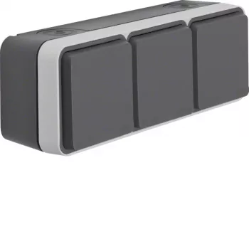 Hager WNC143 presa SCHUKO tripla da parete con coperchi a ribalta, IP55, grigio
