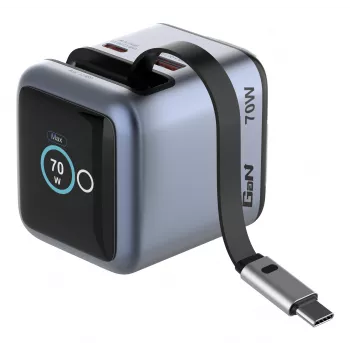 Verbatim Caricabatterie Mini GaN 70W con cavo USB-C retrattile