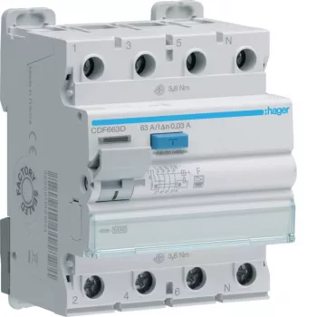 Hager CDF663D Interruttore differenziale, 4 poli, 63 A, 30 mA, tipo F, 10 kA