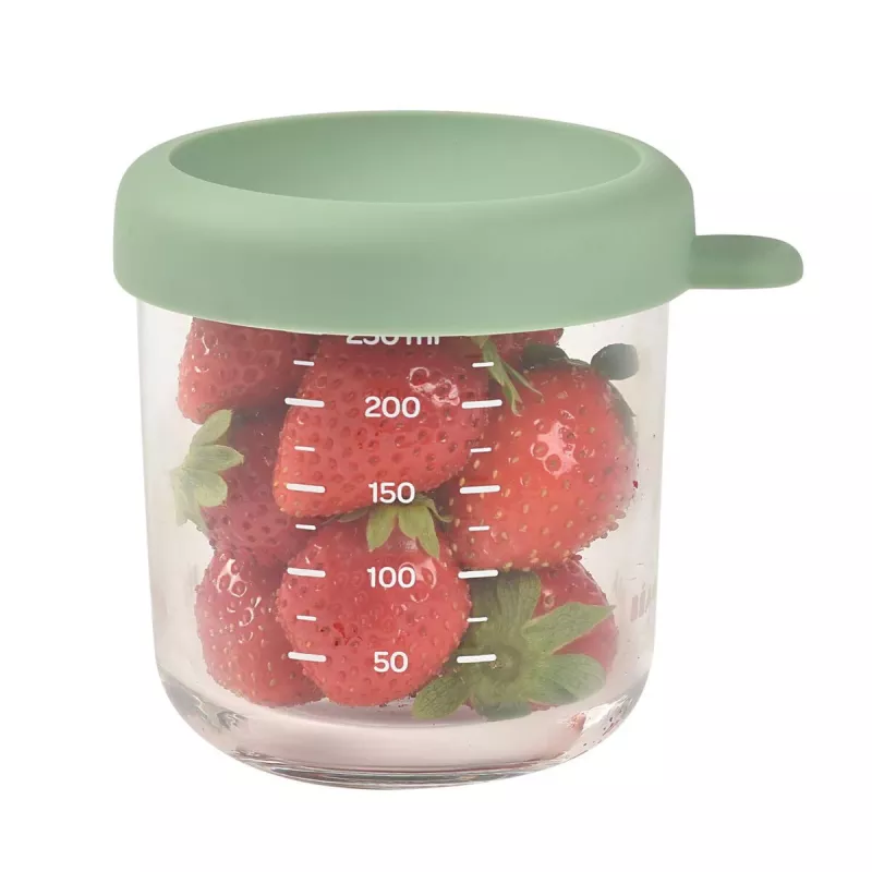 BEABA contenitore in vetro per alimenti per neonati con coperchio ermetico 250 ml verde salvia