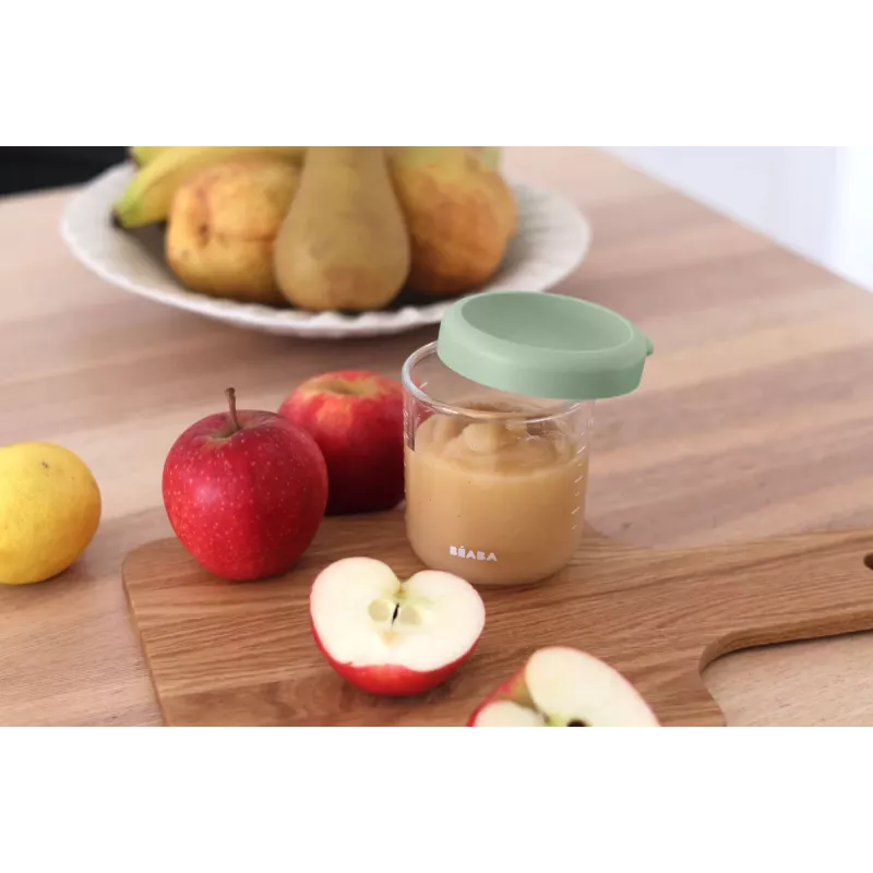 BEABA contenitore in vetro per alimenti per neonati con coperchio ermetico 250 ml verde salvia