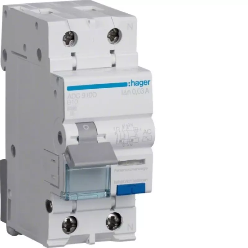 Hager ADC910D RCBO 2P 10A 30mA tipo AC interruttore differenziale con protezione da sovracorrente