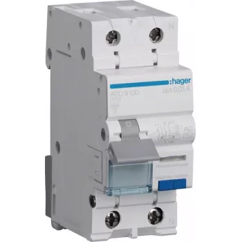 Hager ADC910D RCBO 2P 10A 30mA tipo AC interruttore differenziale con protezione da sovracorrente