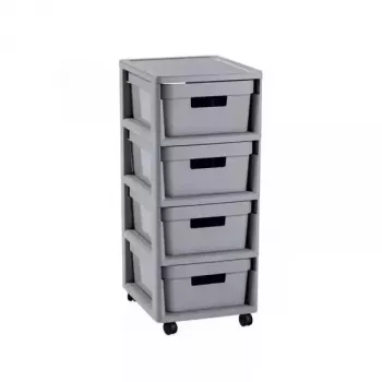 Curver Infinity libreria 4x10L grigia – armadietto contenitore in plastica con 4 cassetti effetto rattan