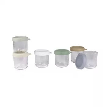 Beaba Set Vasetti di Vetro per Baby Food con Coperchi Ermetici, 6 x 250 ml, Mix Colori Naturali