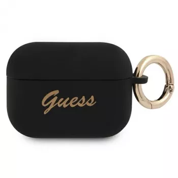GUESS GUAPSSSK Custodia AirPods Pro Nero Silicone Vintage Script