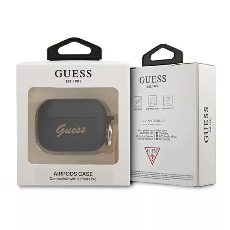 GUESS GUAPSSSK Custodia AirPods Pro Nero Silicone Vintage Script