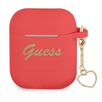 GUESS GUA2LSCHSR Custodia AirPods 1/2 Rossa Silicone Charm Heart Collection