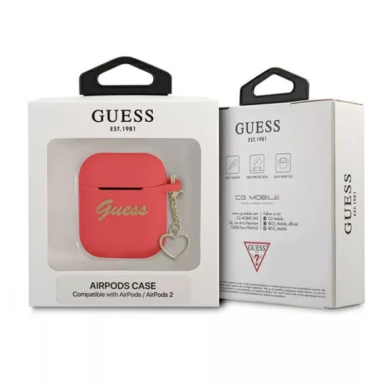 GUESS GUA2LSCHSR Custodia AirPods 1/2 Rossa Silicone Charm Heart Collection