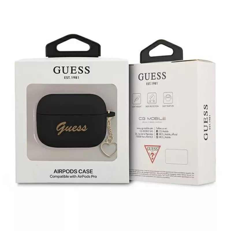 GUESS GUAPLSCHSK Custodia AirPods Pro Nero Silicone Charm Heart Collection