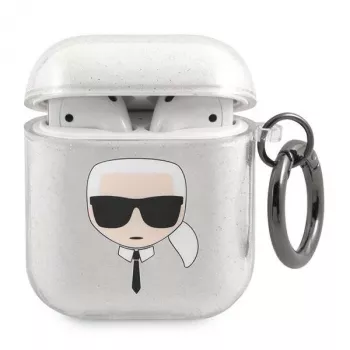 Karl Lagerfeld KLA2UKHGS Custodia AirPods 1/2 Argento Glitter Karl's Head