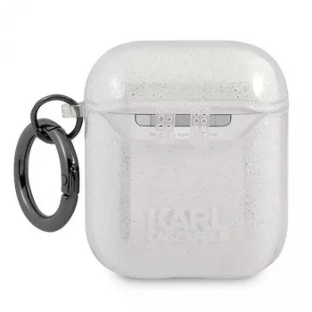 Karl Lagerfeld KLA2UKHGS Custodia AirPods 1/2 Argento Glitter Karl's Head