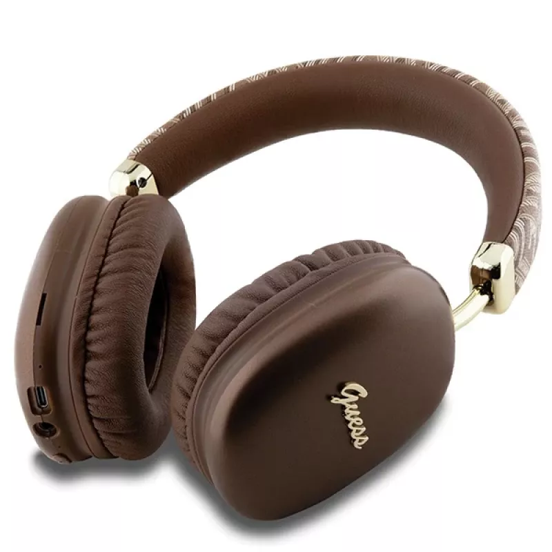 GUESS GUE003639 Gcube Cuffie Bluetooth On-Ear con Logo Metallic Script Marrone