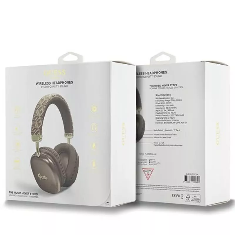 GUESS GUE003639 Gcube Cuffie Bluetooth On-Ear con Logo Metallic Script Marrone