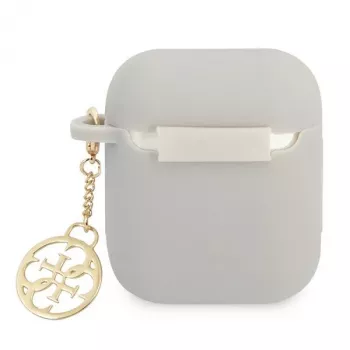 Guess GUA2LSC4EG Custodia AirPods 1/2 Grigia Silicone Ciondolo 4G Collezione