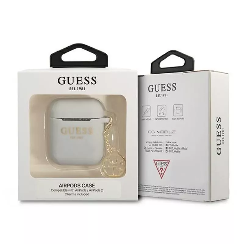 Guess GUA2LSC4EG Custodia AirPods 1/2 Grigia Silicone Ciondolo 4G Collezione
