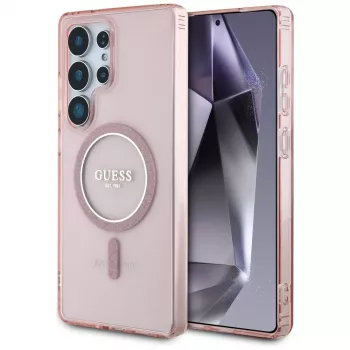GUESS Glitter Circle Classic Logo Custodia MagSafe per Samsung Galaxy S25 Ultra - Rosa