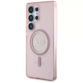GUESS Glitter Circle Classic Logo Custodia MagSafe per Samsung Galaxy S25 Ultra - Rosa