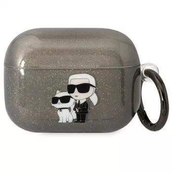 Karl Lagerfeld KLAPHNKCTGK Custodia AirPods Pro Glitter Karl & Choupette Nero