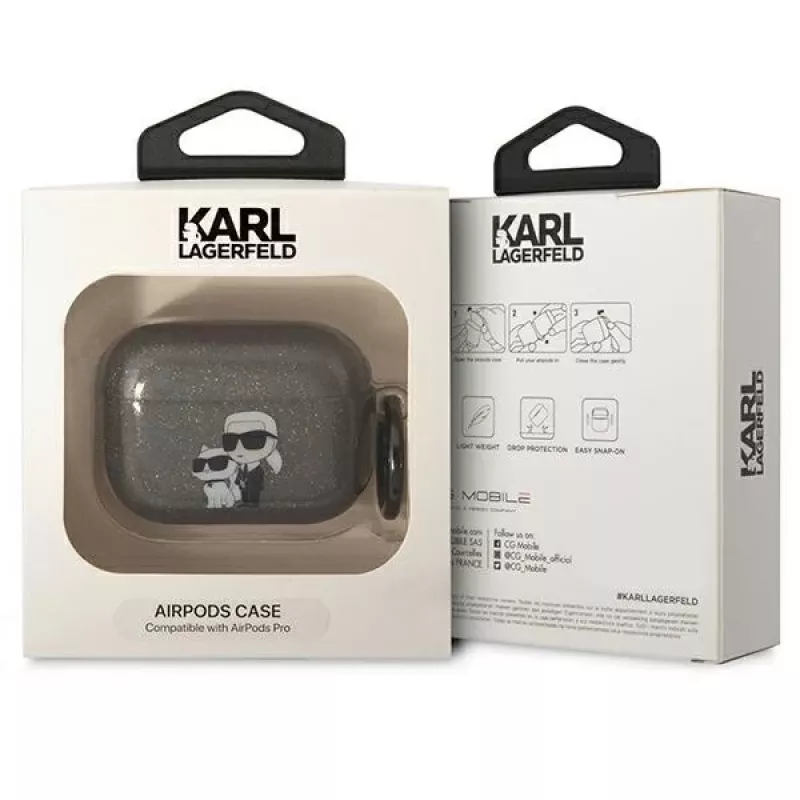 Karl Lagerfeld KLAPHNKCTGK Custodia AirPods Pro Glitter Karl & Choupette Nero