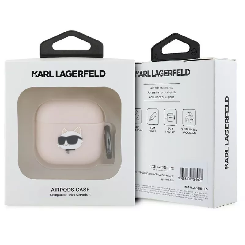 Karl Lagerfeld Silicone Choupette Testa 3D Custodia per AirPods 4 - Rosa