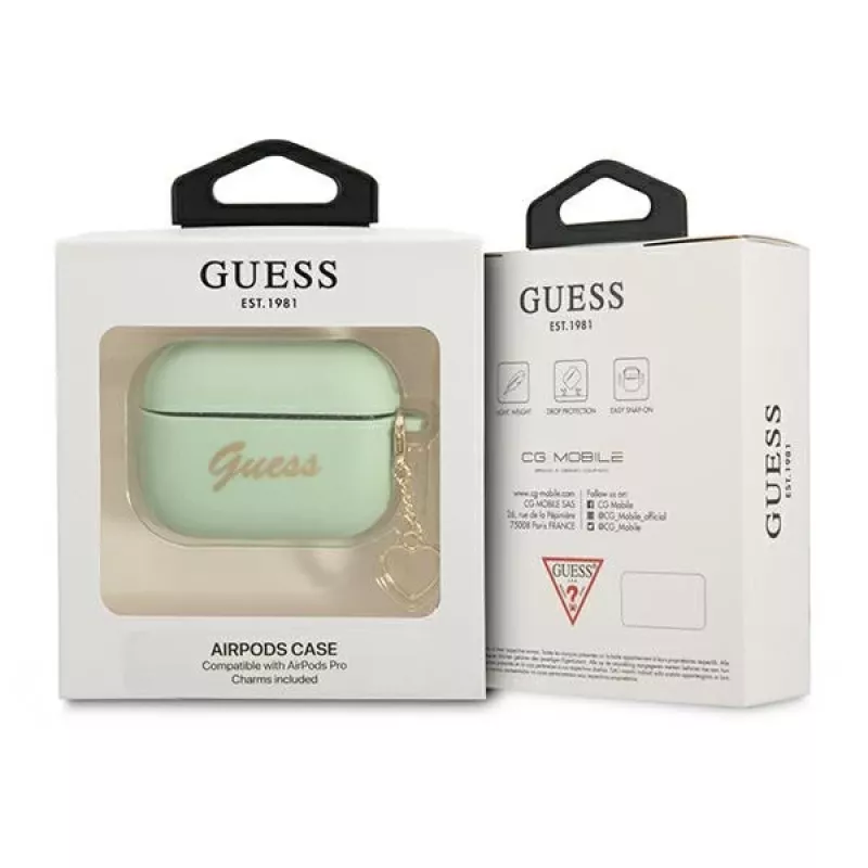 GUESS GUAPLSCHSN Custodia AirPods Pro Verde Silicone Charm Heart Collection
