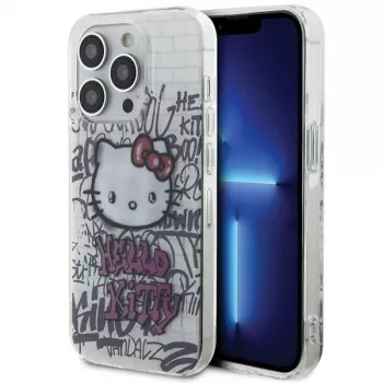 Hello Kitty HKHCP15LHDGPHT iPhone 15 Pro Custodia Rigida IML Kitty On Bricks Graffiti Bianca