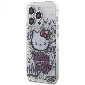Hello Kitty HKHCP15LHDGPHT iPhone 15 Pro Custodia Rigida IML Kitty On Bricks Graffiti Bianca