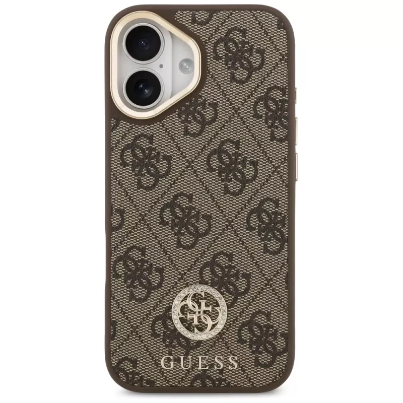 Custodia MagSafe GUESS 4G Strass Logo e Big Strap Metal Buttons per iPhone 17 - Marrone