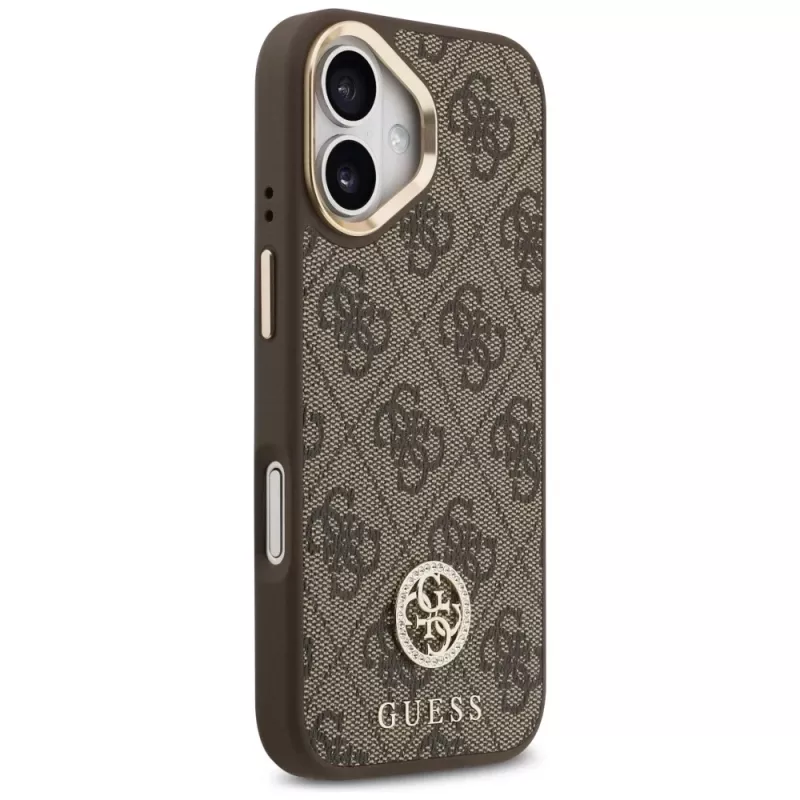 Custodia MagSafe GUESS 4G Strass Logo e Big Strap Metal Buttons per iPhone 17 - Marrone
