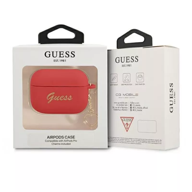 Custodia GUESS per AirPods Pro in silicone rossa Charm Heart Collection