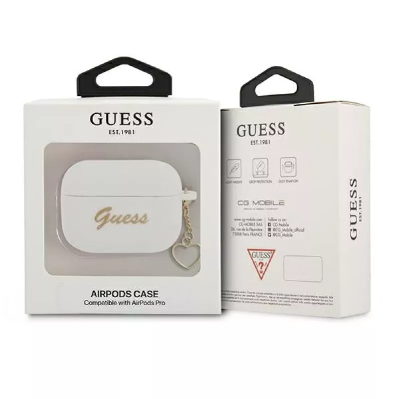 Custodia Guess GUAPLSCHSH per AirPods Pro in silicone bianca Charm Heart Collection