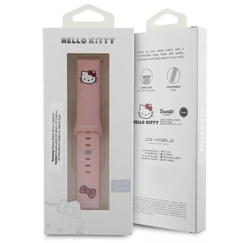 Bracciale universale in silicone Hello Kitty 22mm rosa con design testa Kitty