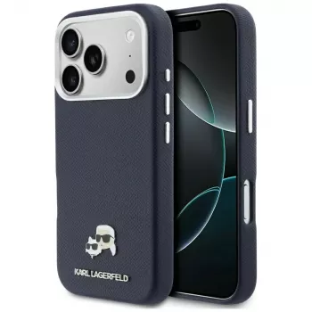 Custodia MagSafe Karl Lagerfeld Karl & Choupette Head Pins Saffiano per iPhone 17 Pro - Blu