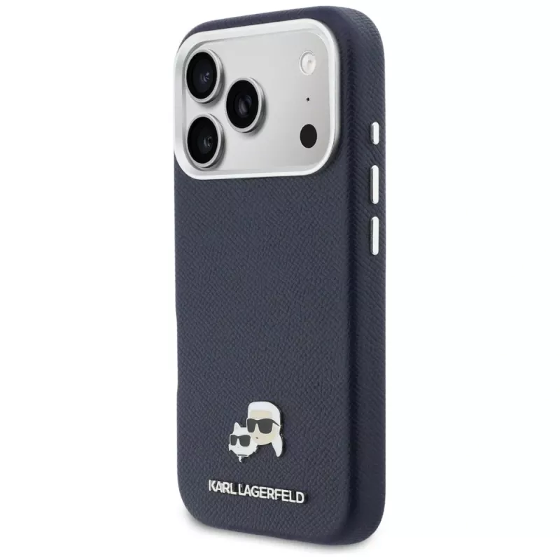 Custodia MagSafe Karl Lagerfeld Karl & Choupette Head Pins Saffiano per iPhone 17 Pro - Blu