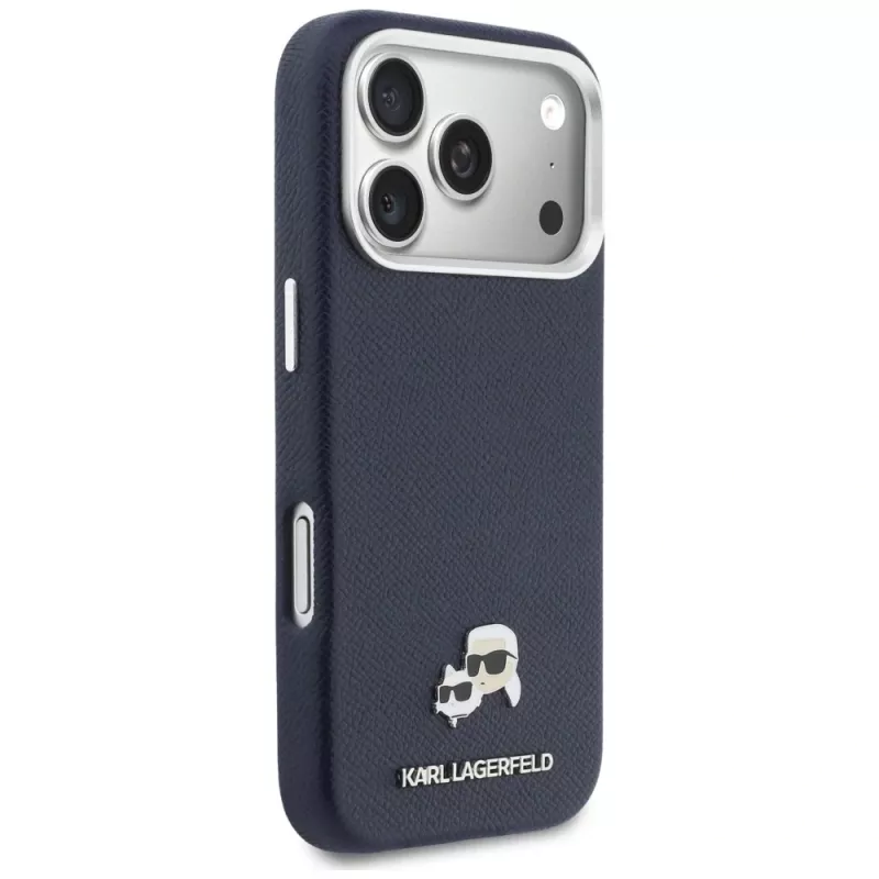 Custodia MagSafe Karl Lagerfeld Karl & Choupette Head Pins Saffiano per iPhone 17 Pro - Blu