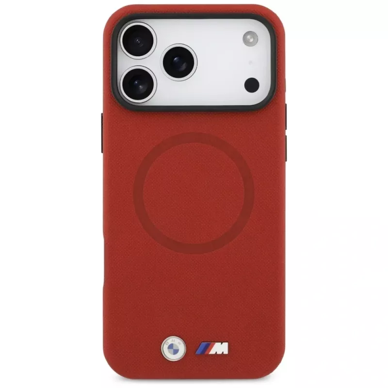 Custodia MagSafe BMW M FW Metal Logo per iPhone 17 Pro Max, Rossa
