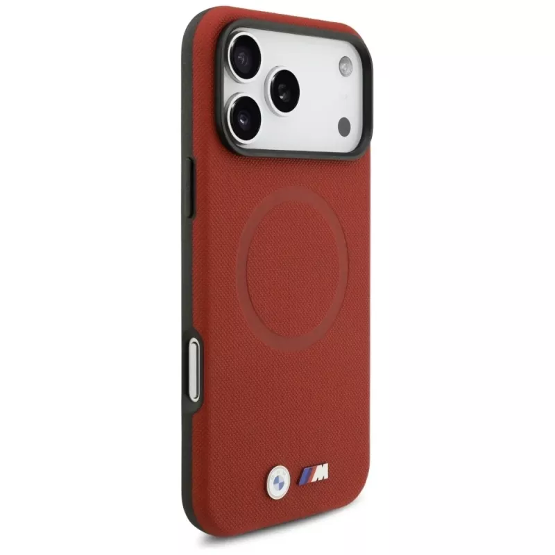 Custodia MagSafe BMW M FW Metal Logo per iPhone 17 Pro Max, Rossa