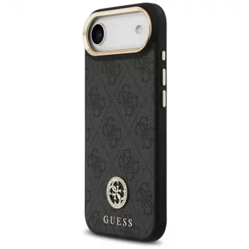 Custodia MagSafe GUESS 4G Strass Logo per iPhone Air con tasti in metallo e cinturino da polso - Nera