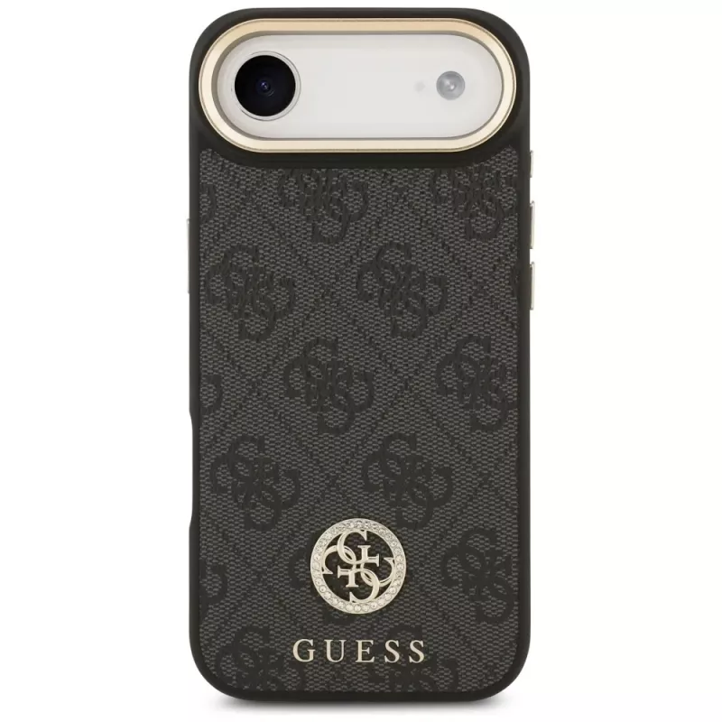 Custodia MagSafe GUESS 4G Strass Logo per iPhone Air con tasti in metallo e cinturino da polso - Nera