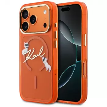 Custodia MagSafe Karl Lagerfeld IML Choupettes Karl Script Logo per iPhone 17 Pro - Arancione