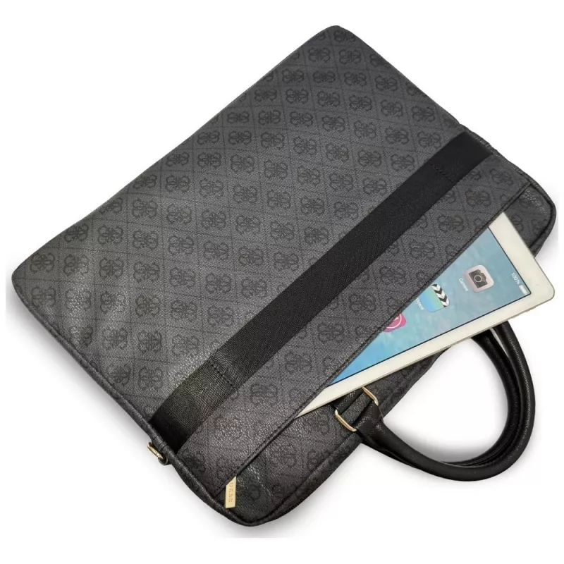 Borsa per laptop GUESS 4G Round & Classic Logos Stripe 16 pollici nera