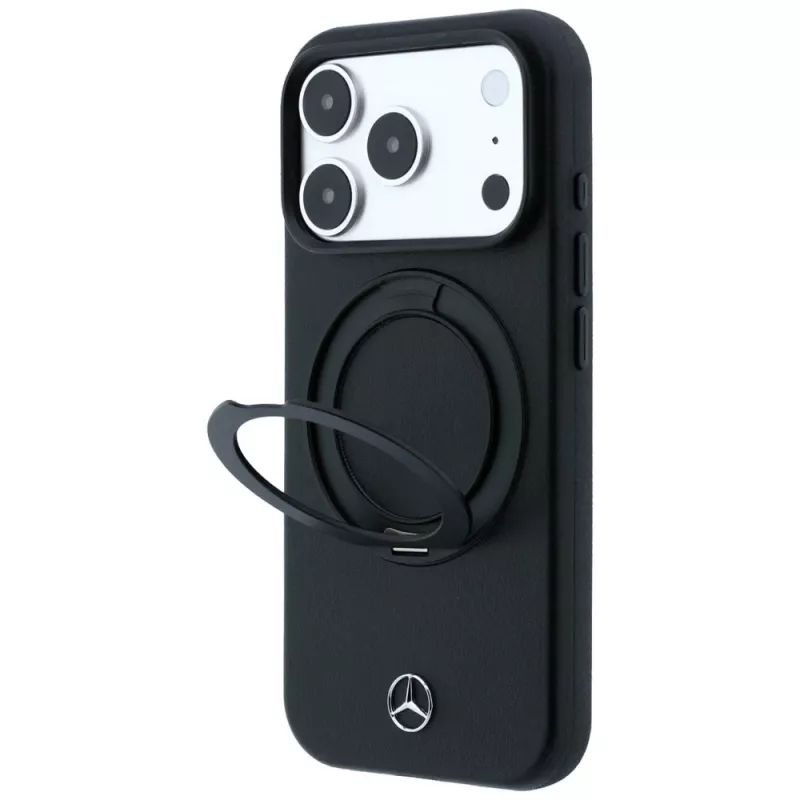 Mercedes Custodia in pelle con supporto ad anello MagSafe per iPhone 18 Pro / 17 Pro, Nero