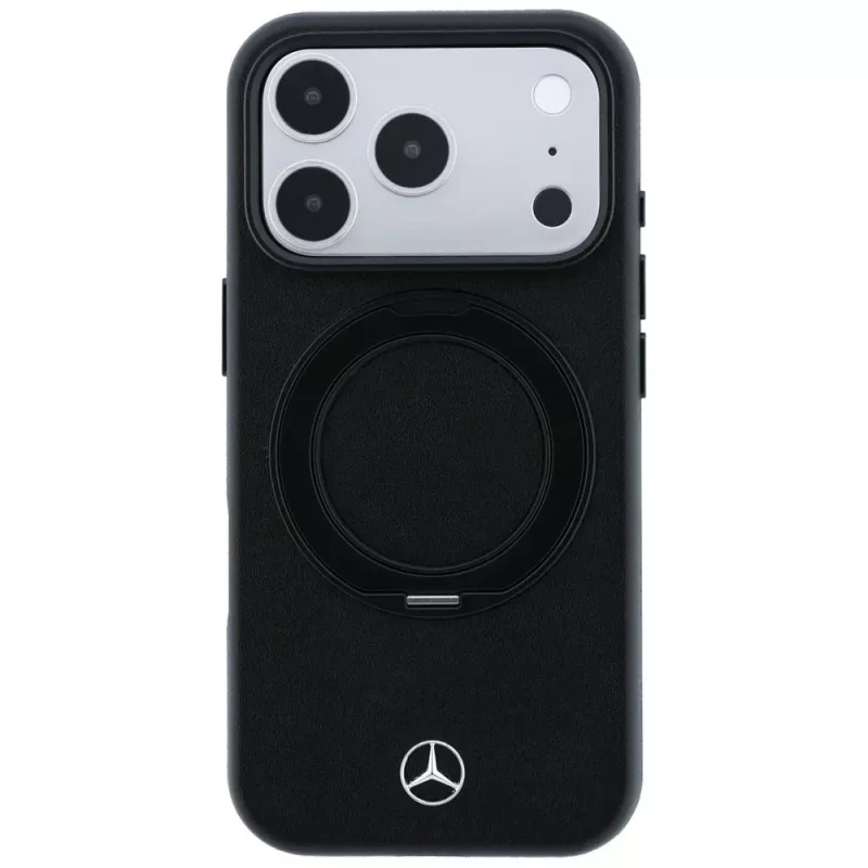 Mercedes Custodia in pelle con supporto ad anello MagSafe per iPhone 18 Pro / 17 Pro, Nero