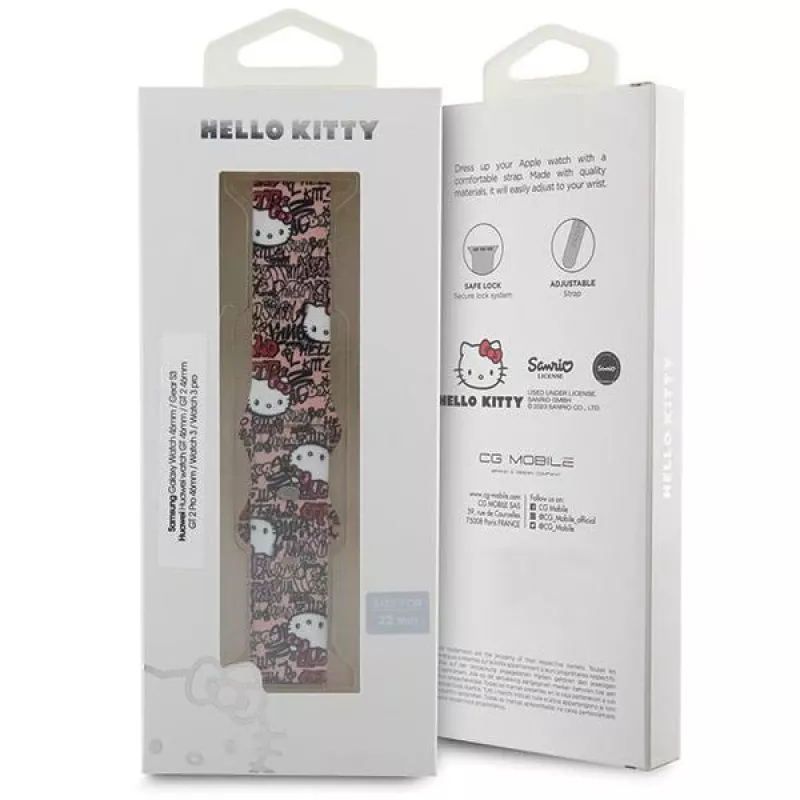 Bracciale universale in silicone Hello Kitty graffiti rosa 22mm