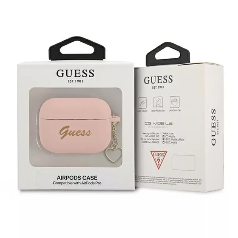 Custodia GUESS per AirPods Pro in silicone rosa Charm Heart Collection